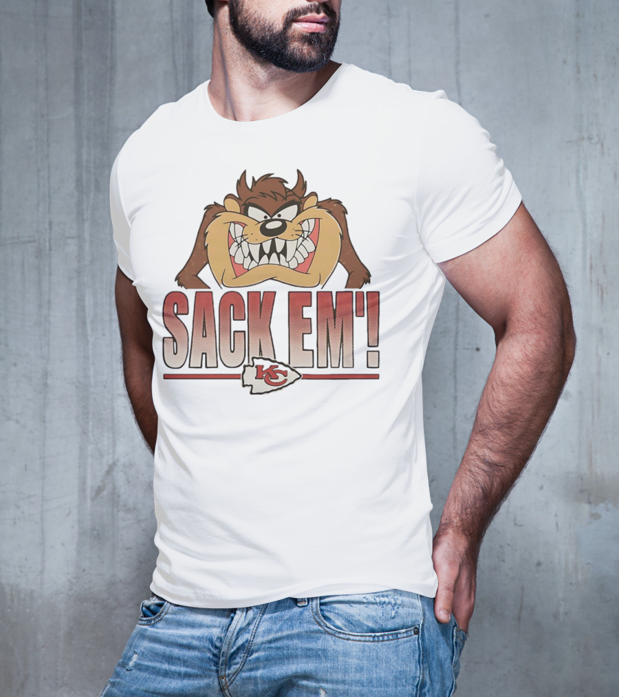 Looney Tunes Taz Kansas City Chiefs Sack 'Em KC T-Shirt