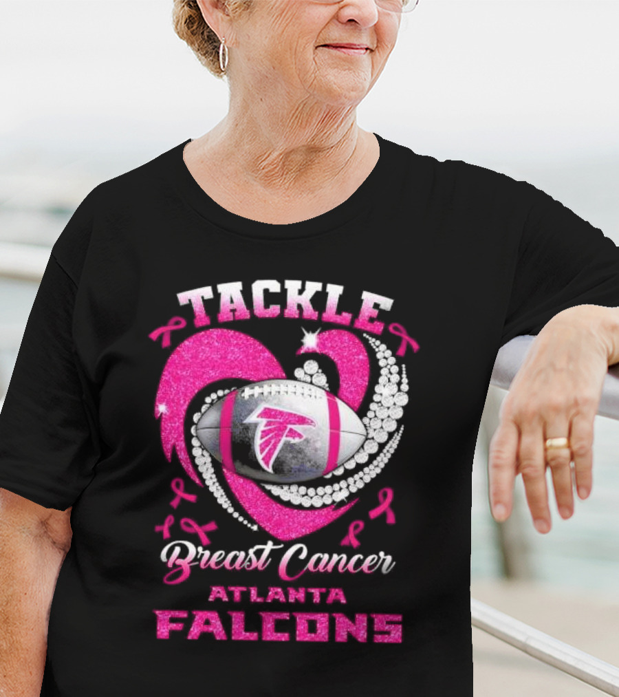 Tackle Breast Cancer Atlanta Falcons Pink Ribbon Football T-Shirt