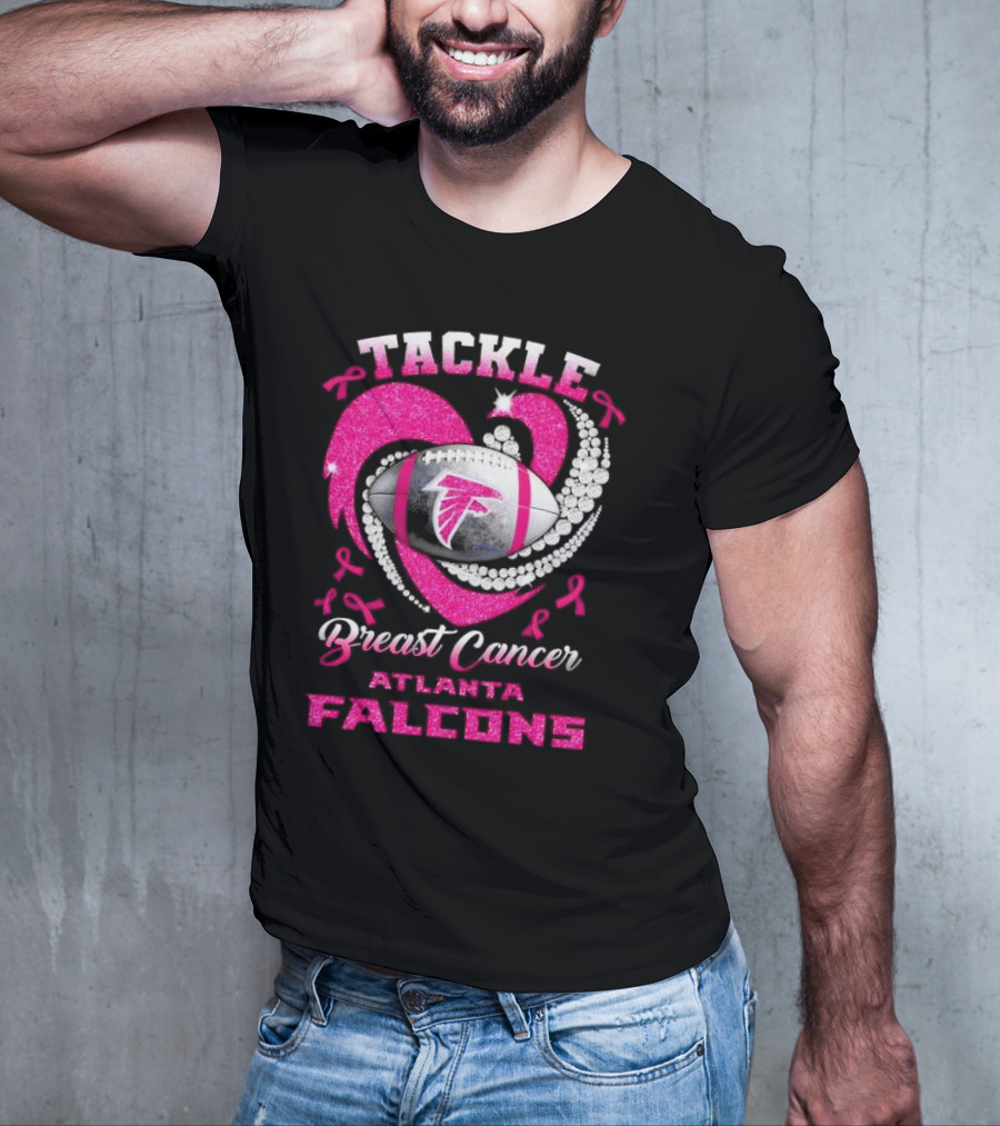 Tackle Breast Cancer Atlanta Falcons Pink Ribbon Football T-Shirt