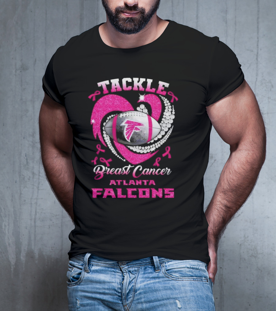Tackle Breast Cancer Atlanta Falcons Pink Ribbon Football T-Shirt