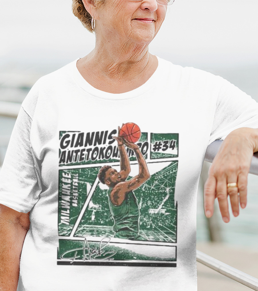 Giannis Antetokounmpo Milwaukee Basketball Signature #34 Comic T-Shirt