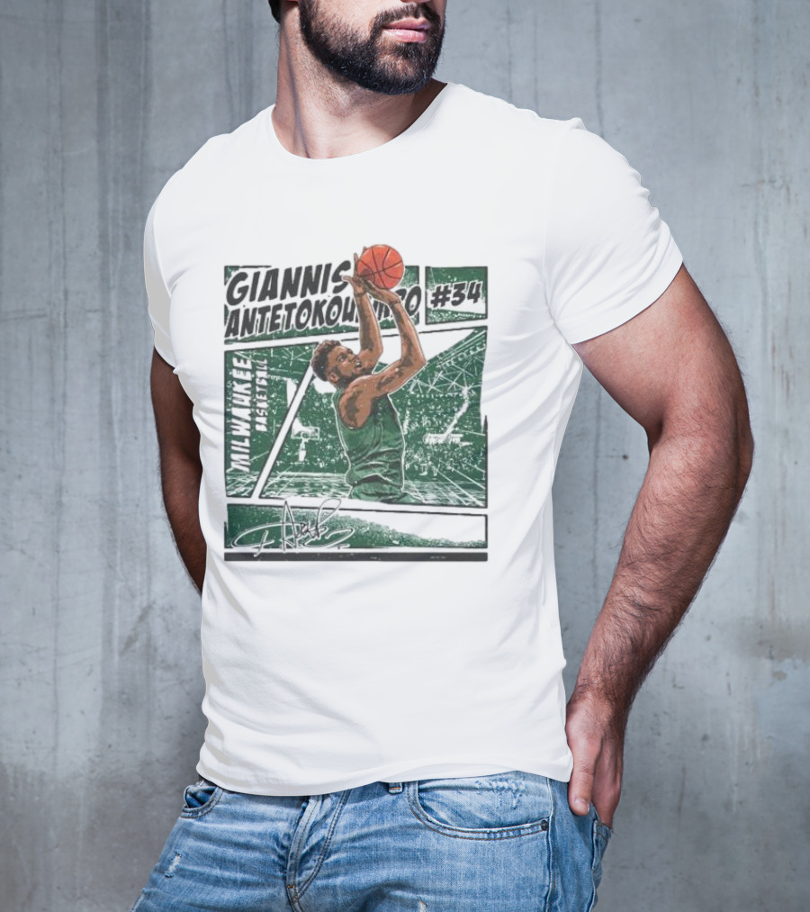 Giannis Antetokounmpo Milwaukee Basketball Signature #34 Comic T-Shirt