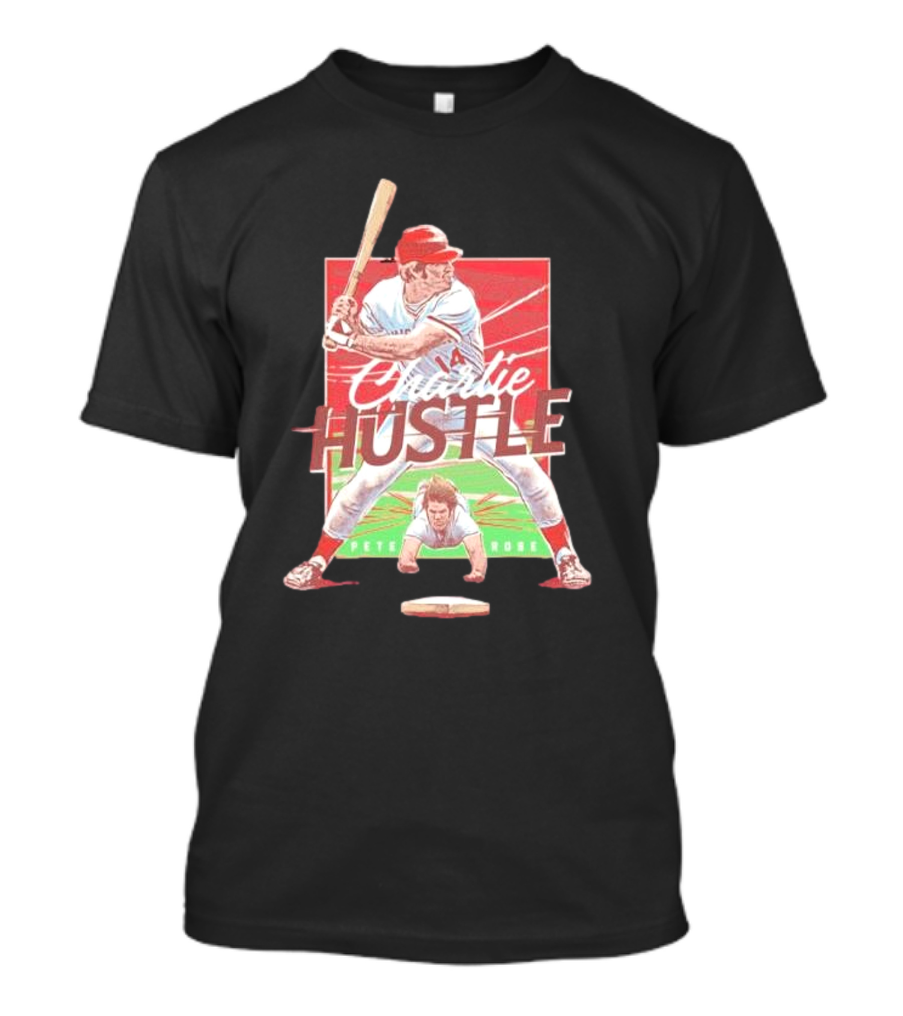 Charlie Hustle Pete Rose Cincinnati Reds Cartoon Player T-Shirt