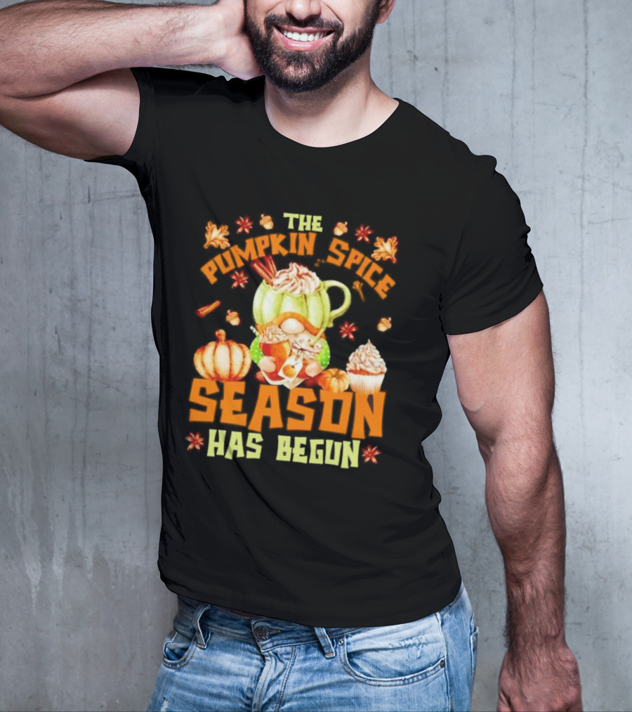 The Pumpkin Spice Season Has Begun Fall Season Gnome Cupcake Pumpkin Leaves T-Shirt