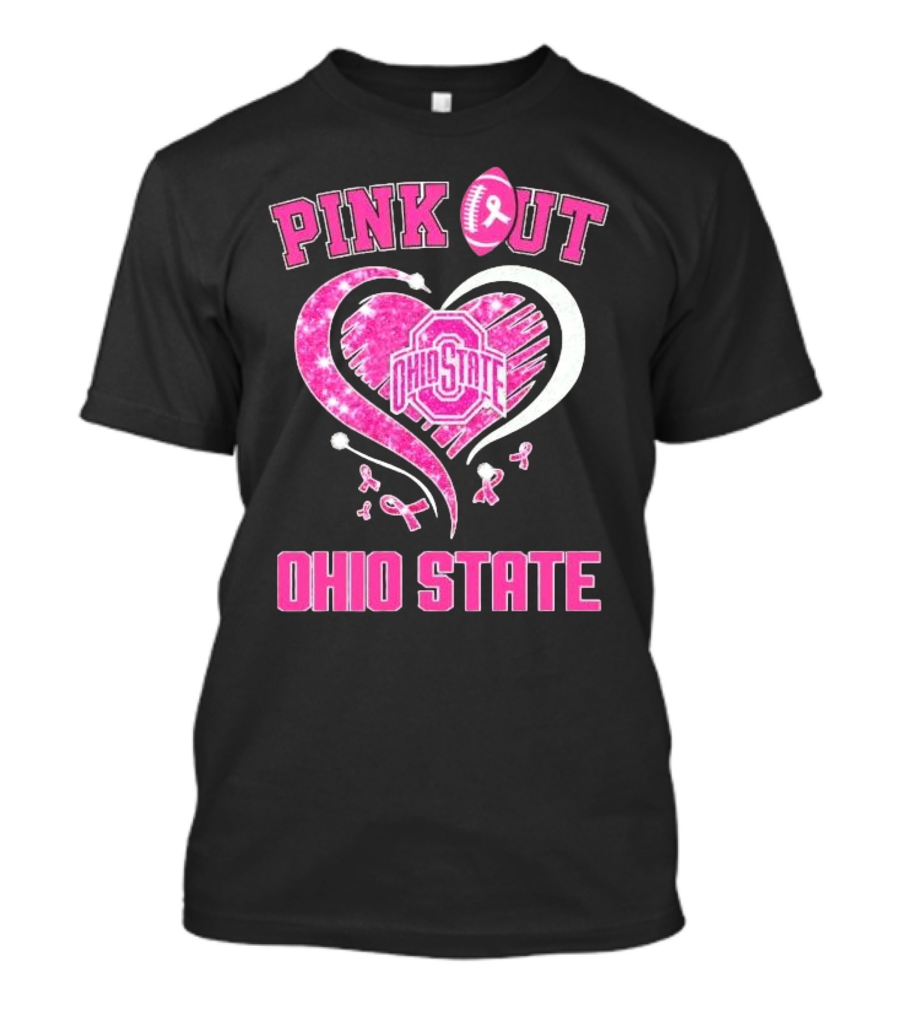 Ohio State Pink Out Breast Cancer Heart Football T-Shirt