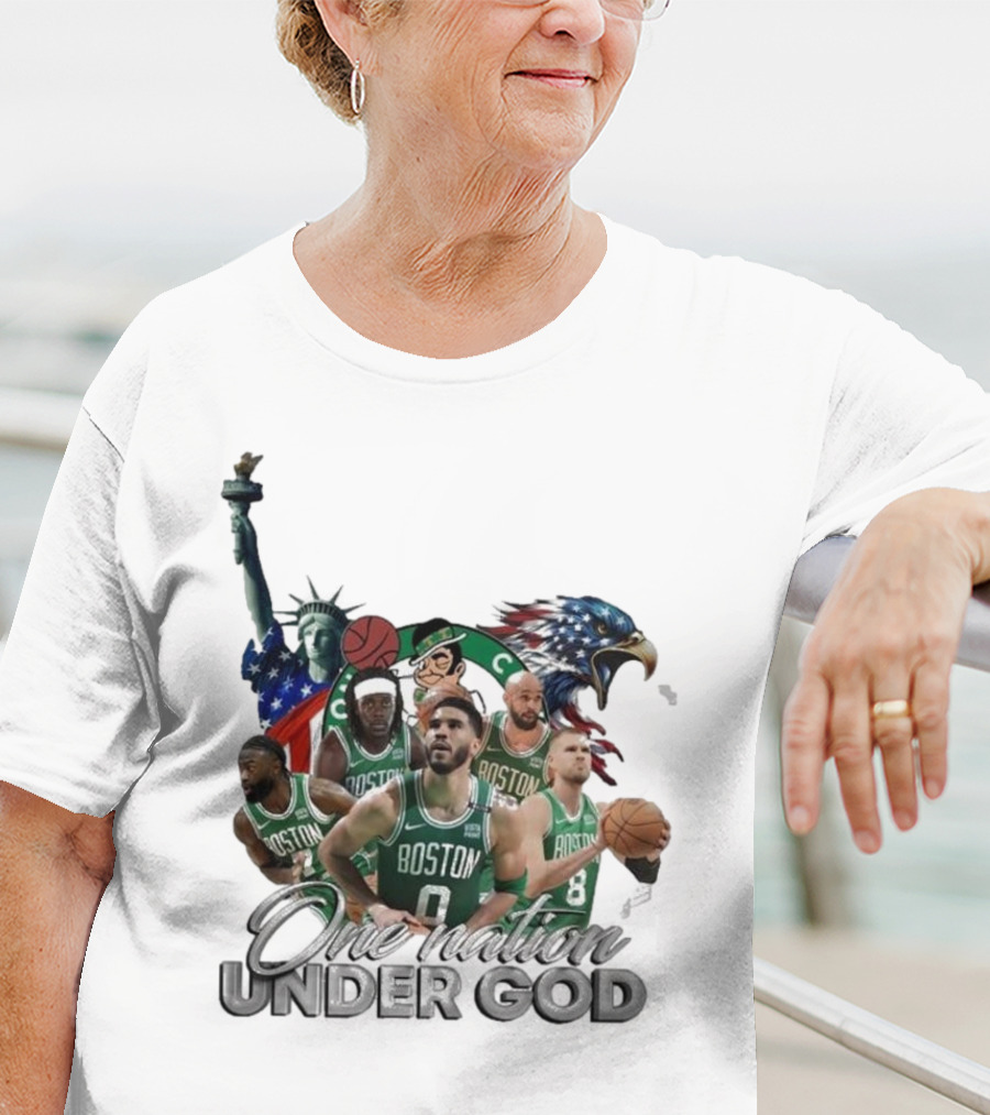 Boston Celtics One Nation Under God Statue Of Liberty American Eagle Basketball Players T-Shirt