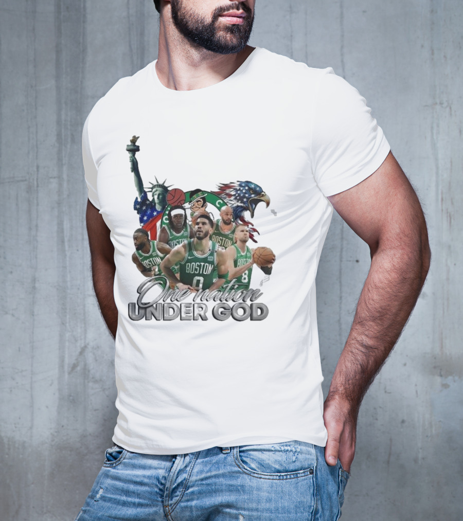 Boston Celtics One Nation Under God Statue Of Liberty American Eagle Basketball Players T-Shirt