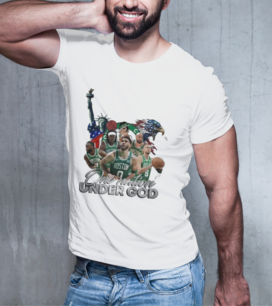 Boston Celtics One Nation Under God Statue Of Liberty American Eagle Basketball Players T-Shirt