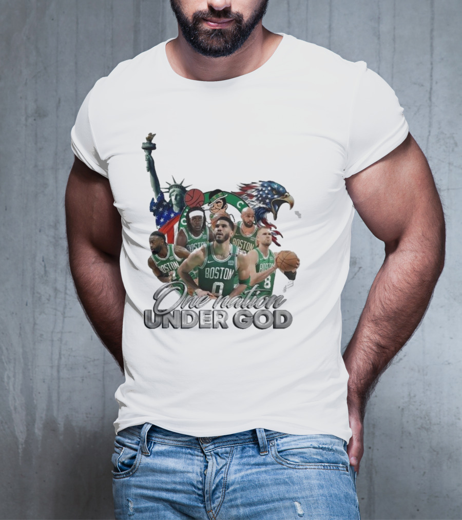 Boston Celtics One Nation Under God Statue Of Liberty American Eagle Basketball Players T-Shirt