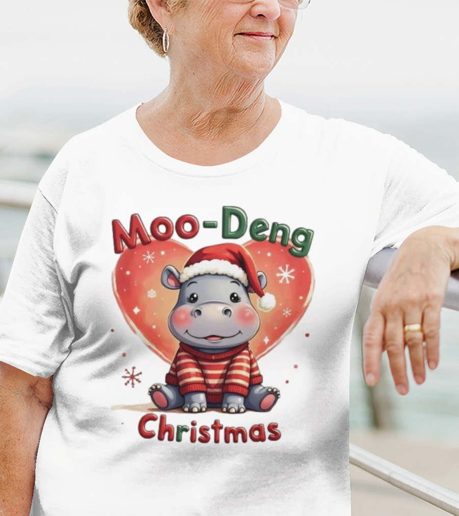 Moo-Deng Hippo Santa Christmas T-Shirt