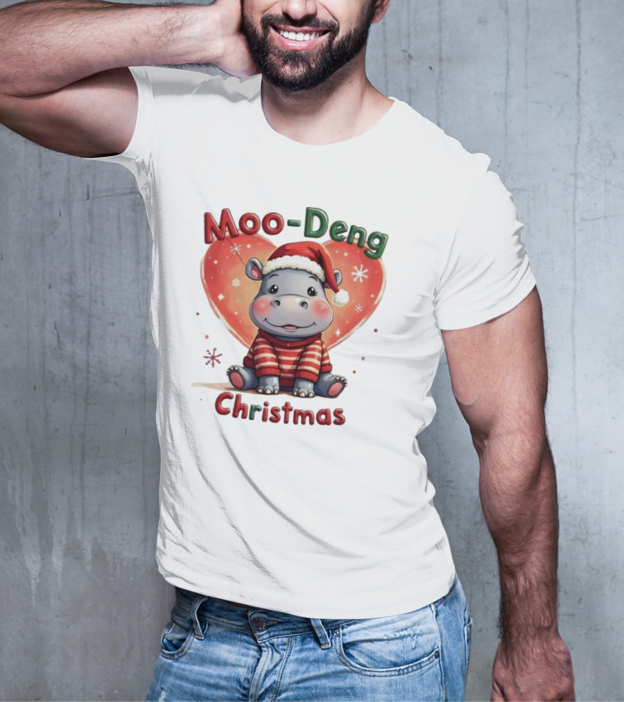 Moo-Deng Hippo Santa Christmas T-Shirt