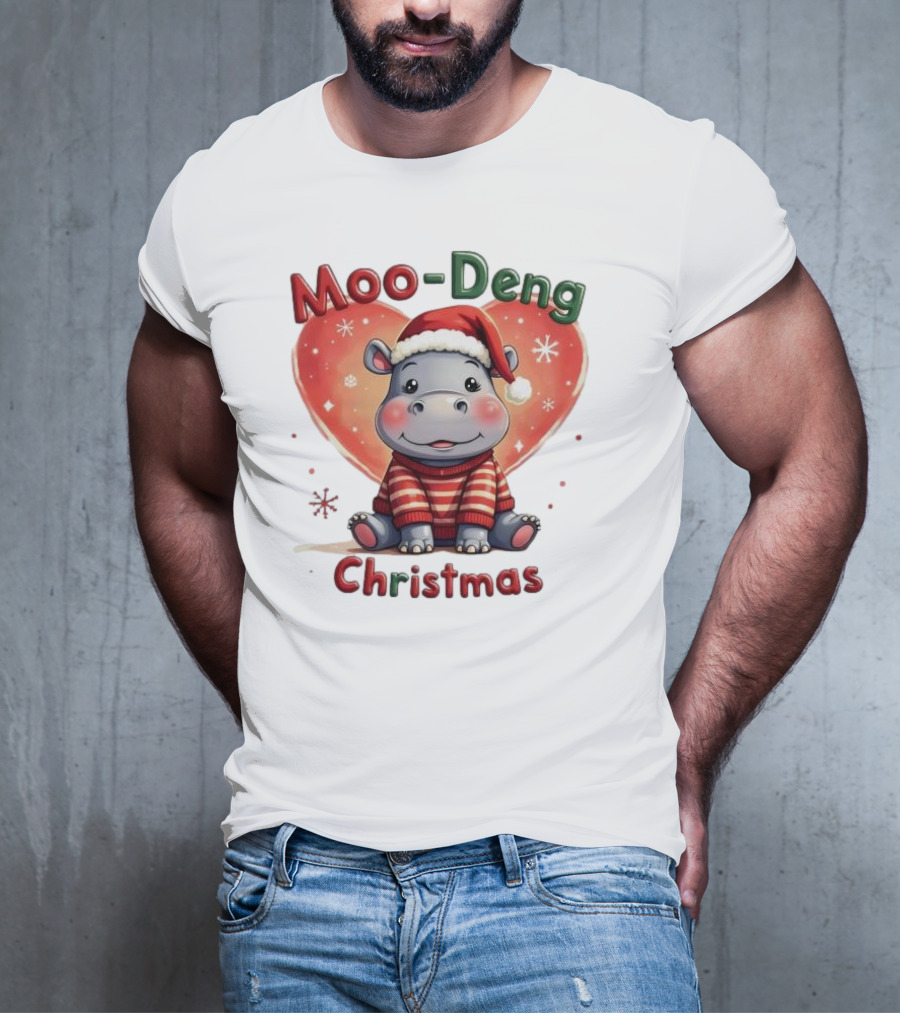 Moo-Deng Hippo Santa Christmas T-Shirt