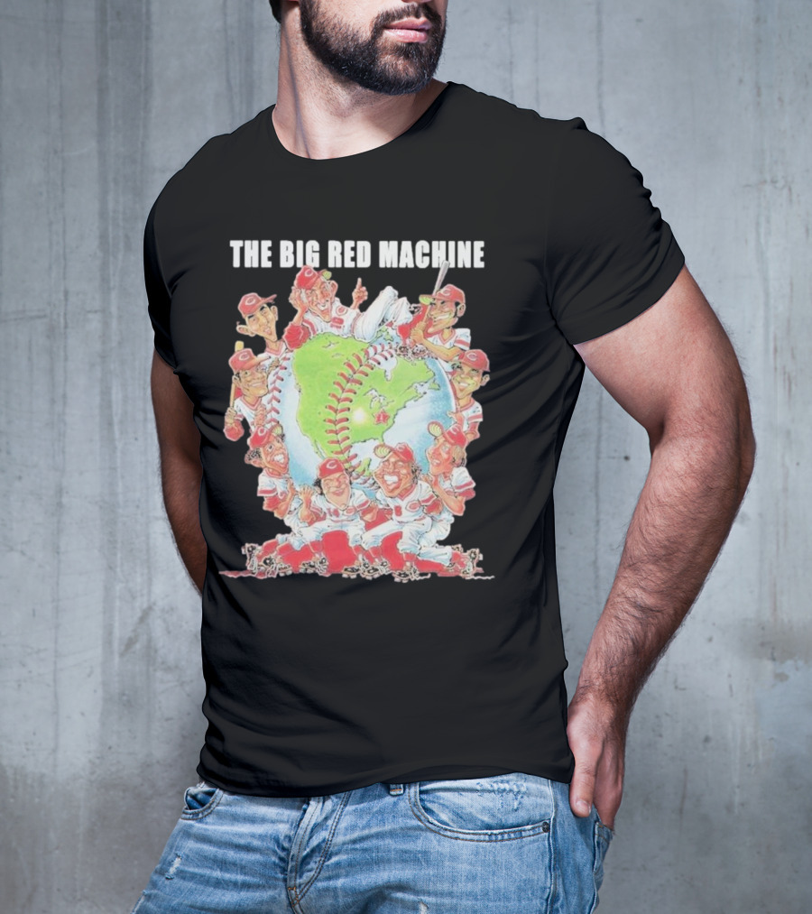 The Big Red Machine Cincinnati Reds Legends Baseball Globe Caricature T-Shirt