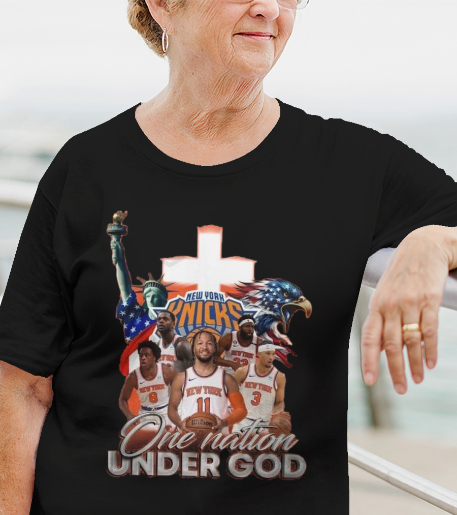 New York Knicks One Nation Under God Statue Of Liberty American Eagle Basketball Players T-Shirt