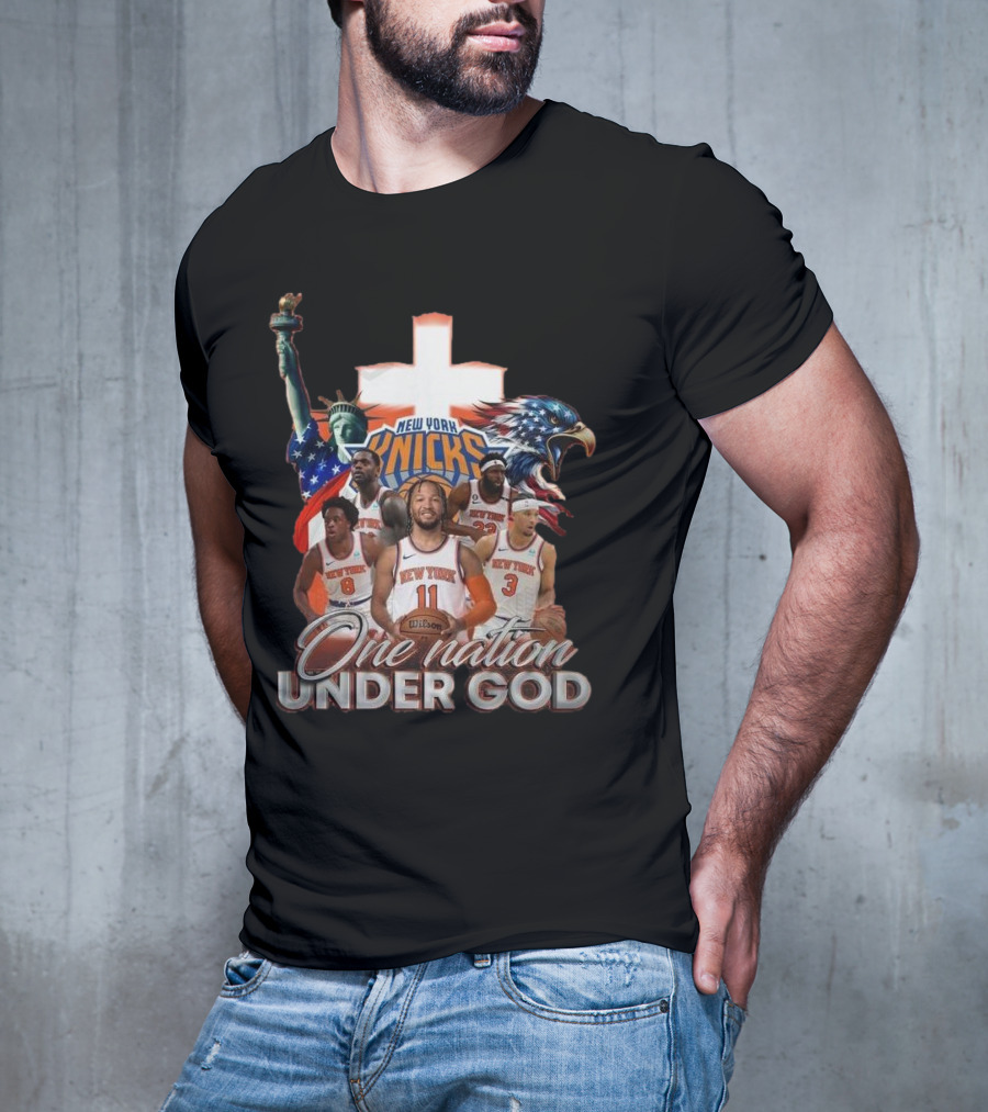 New York Knicks One Nation Under God Statue Of Liberty American Eagle Basketball Players T-Shirt