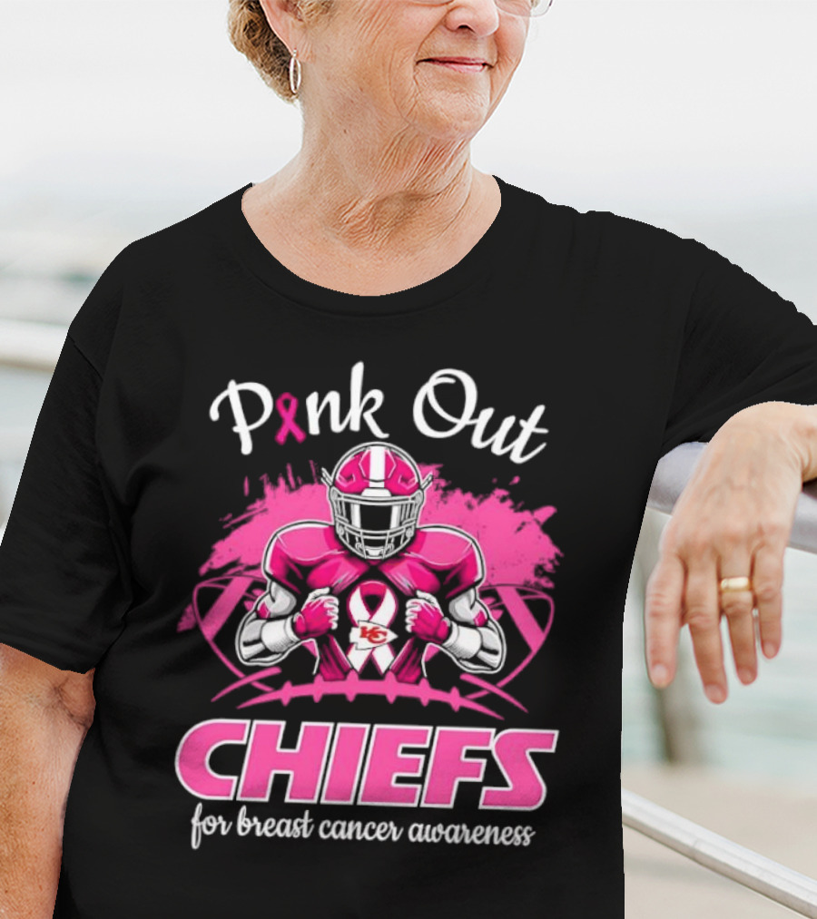 Pink Out Chiefs For Breast Cancer Awareness Football Graphics T-Shirt