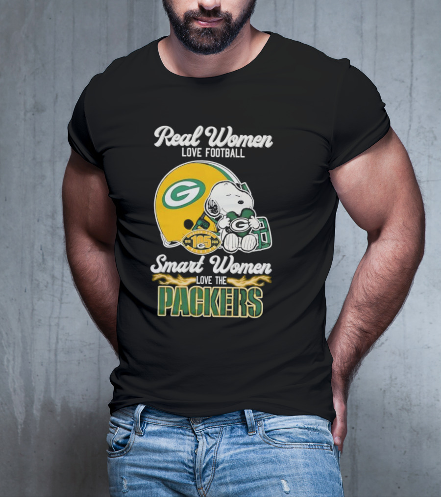Snoopy Real Women Love Football Smart Women Love The Packers Green Bay Helmet T-Shirt