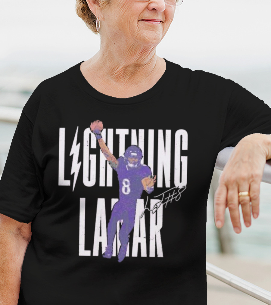 Lamar Jackson Lightning Baltimore Ravens Touchdown Signature T-Shirt
