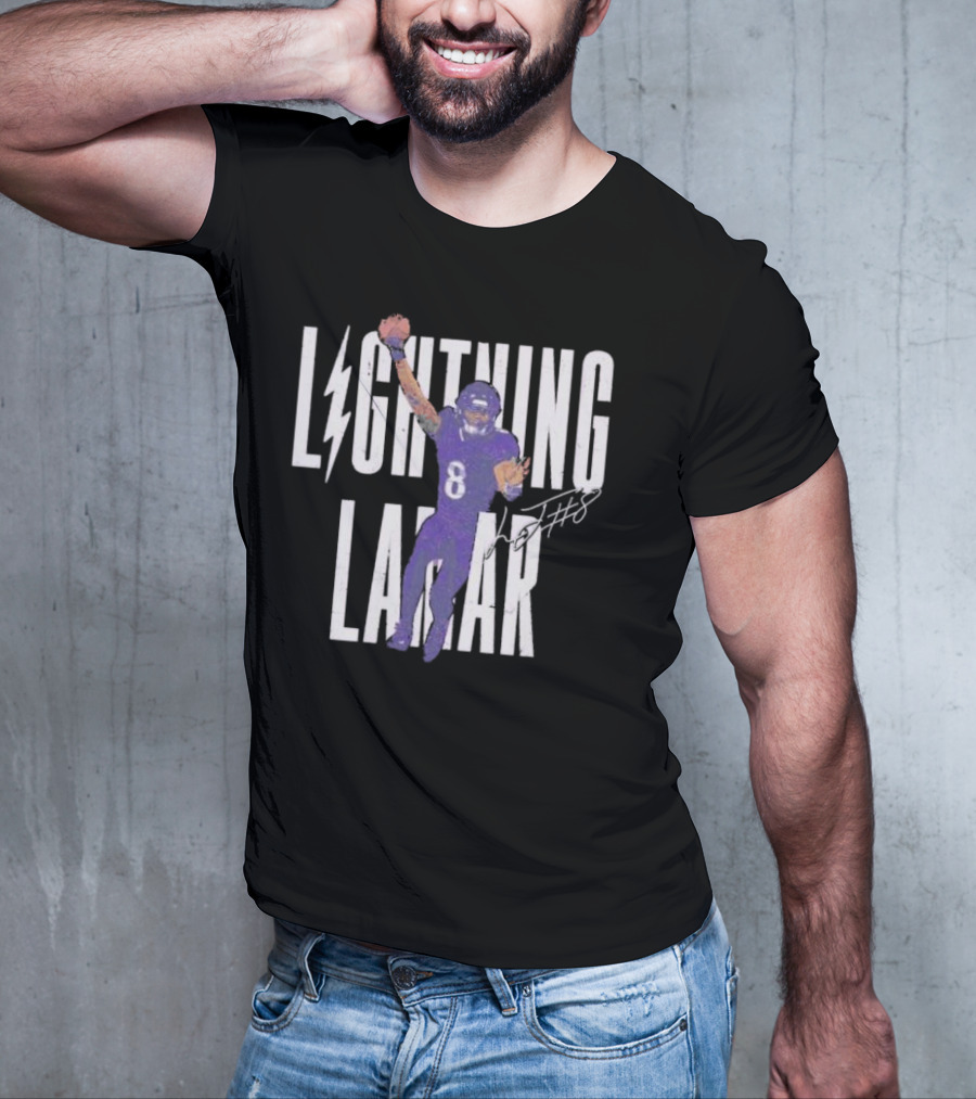 Lamar Jackson Lightning Baltimore Ravens Touchdown Signature T-Shirt