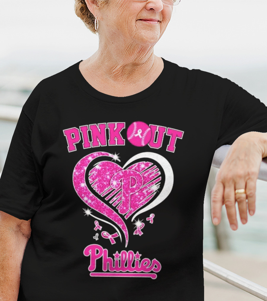 Philadelphia Phillies Pink Out Breast Cancer Heart T-Shirt