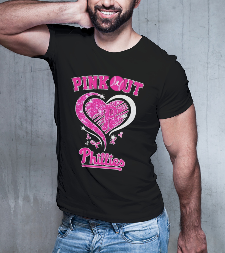Philadelphia Phillies Pink Out Breast Cancer Heart T-Shirt