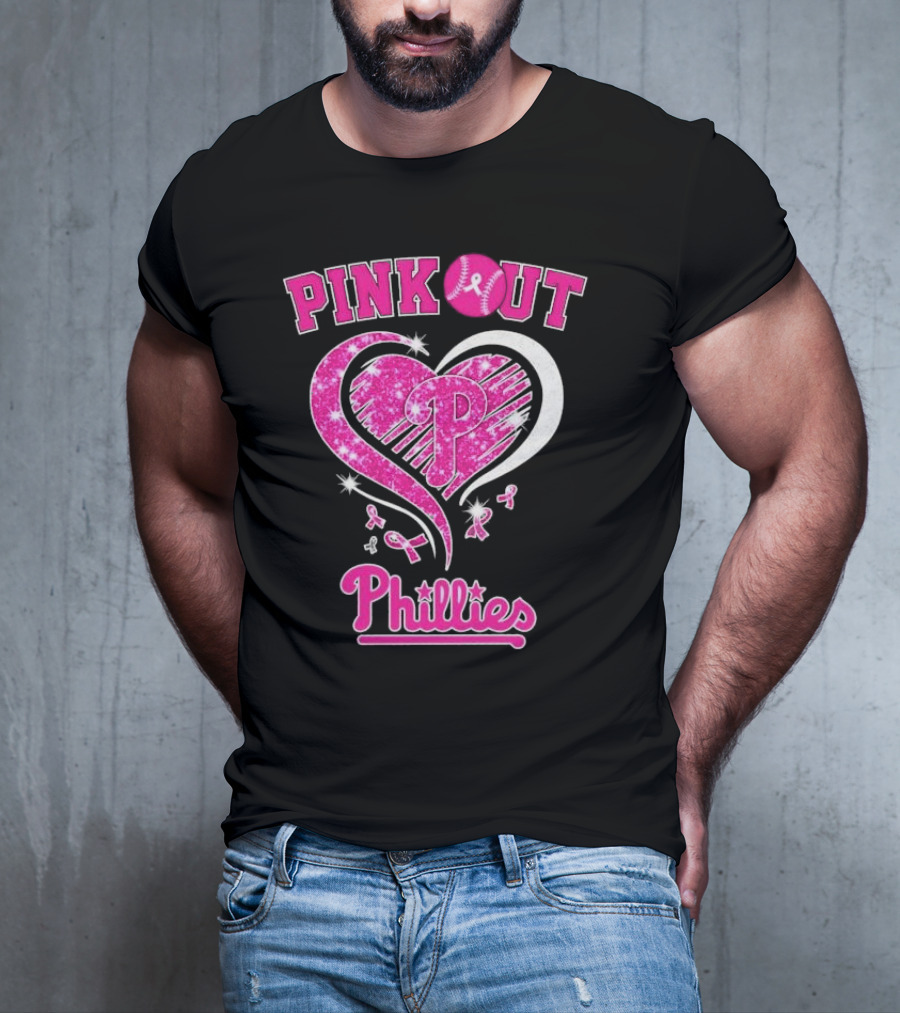 Philadelphia Phillies Pink Out Breast Cancer Heart T-Shirt