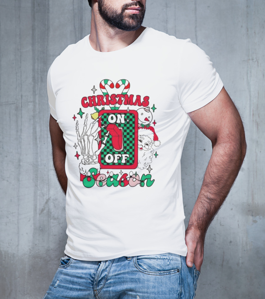 Christmas Season On Off Skeleton Hand Santa Claus T-Shirt
