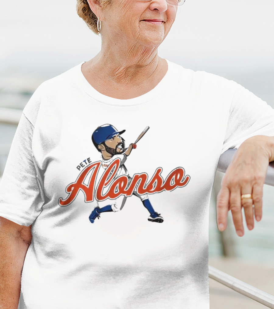Pete Alonso New York Mets Caricature Baseball Swing T-Shirt