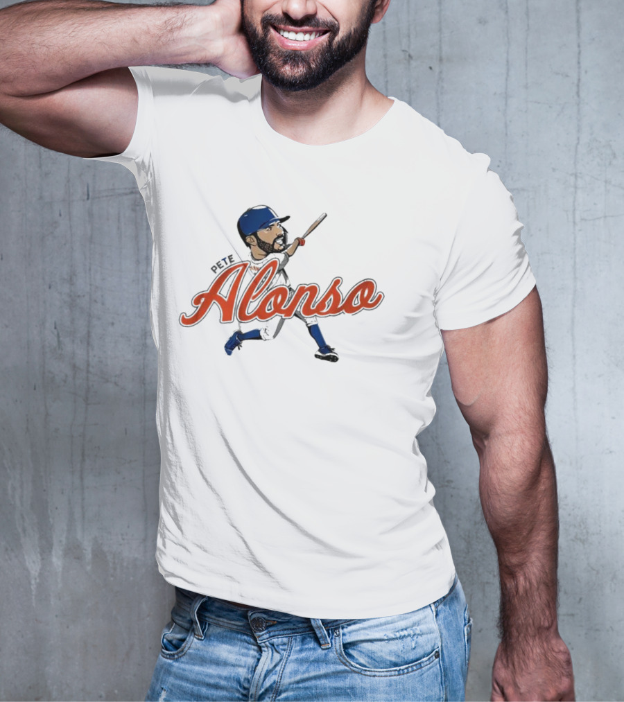 Pete Alonso New York Mets Caricature Baseball Swing T-Shirt