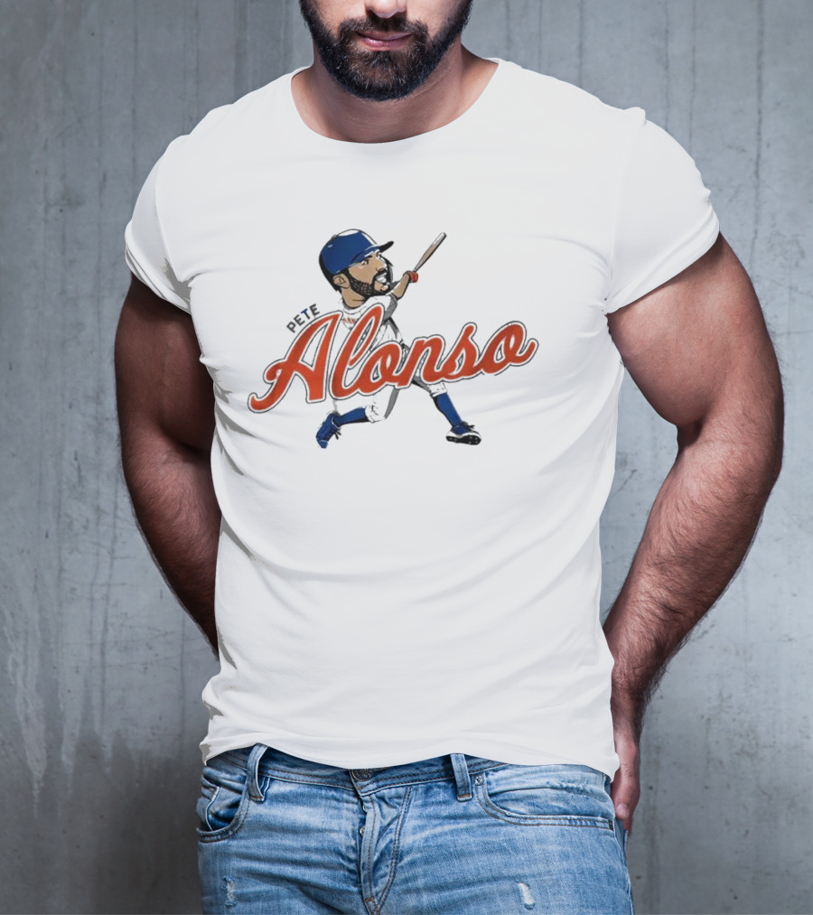 Pete Alonso New York Mets Caricature Baseball Swing T-Shirt
