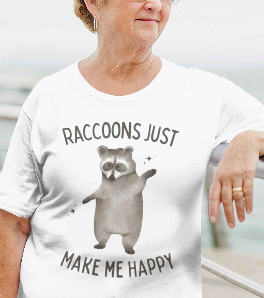 Raccoons Just Make Me Happy Cute Dancing Raccoon With Stars T-Shirt