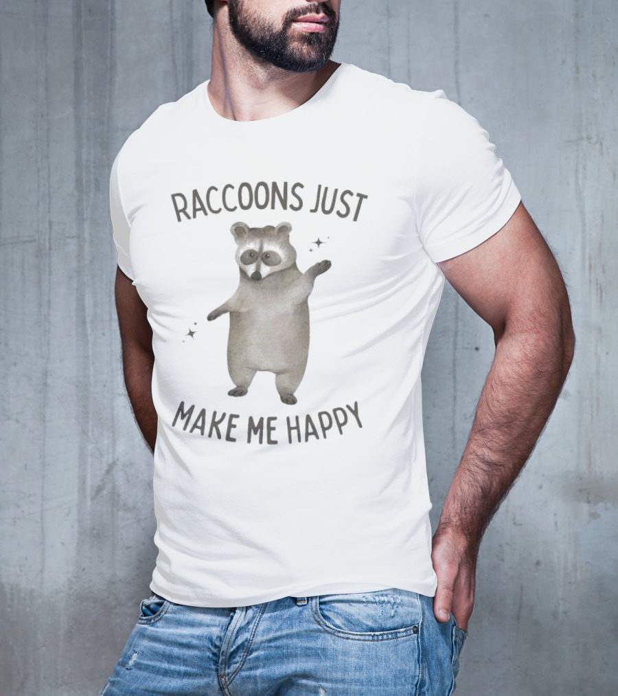 Raccoons Just Make Me Happy Cute Dancing Raccoon With Stars T-Shirt