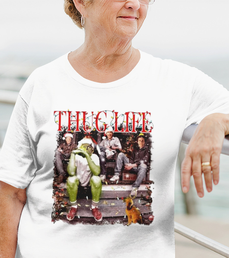 Thug Life Grinch Friends Christmas Dog Scene T-Shirt