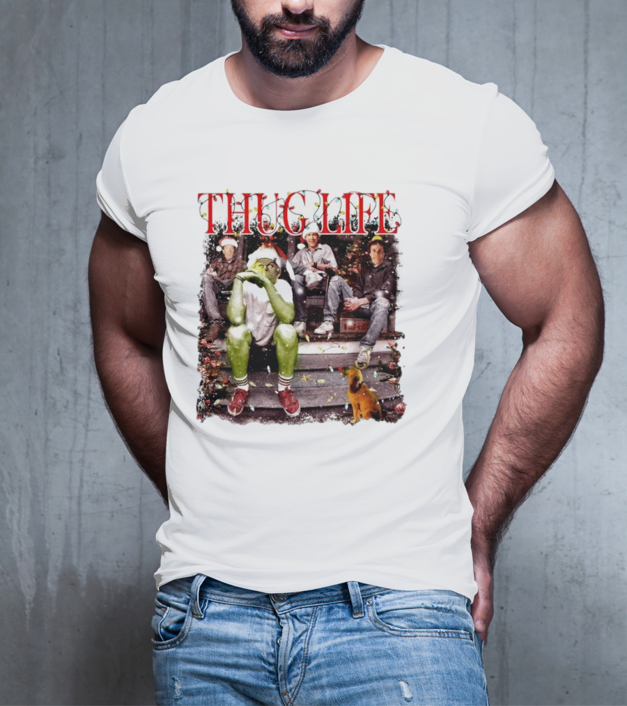 Thug Life Grinch Friends Christmas Dog Scene T-Shirt