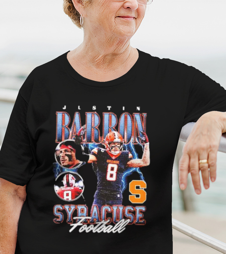 J L S T I N Barron Syracuse Orange Football Number 8 Vintage T-Shirt