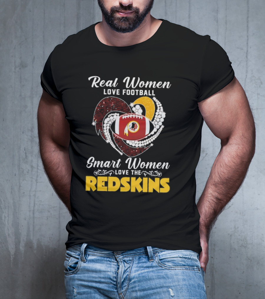 Real Women Love Football Smart Women Love The Redskins Diamond Heart T-Shirt
