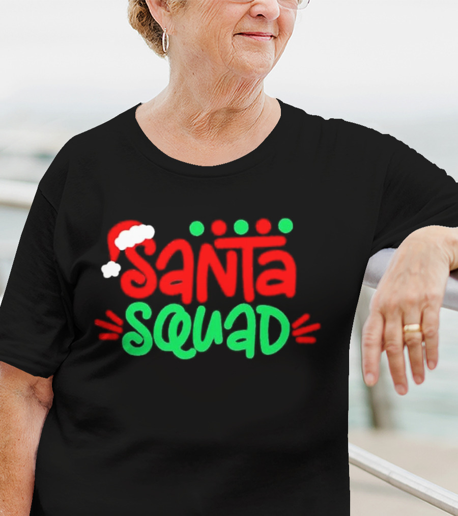 Santa Squad Christmas Red And Green Santa Hat T-Shirt