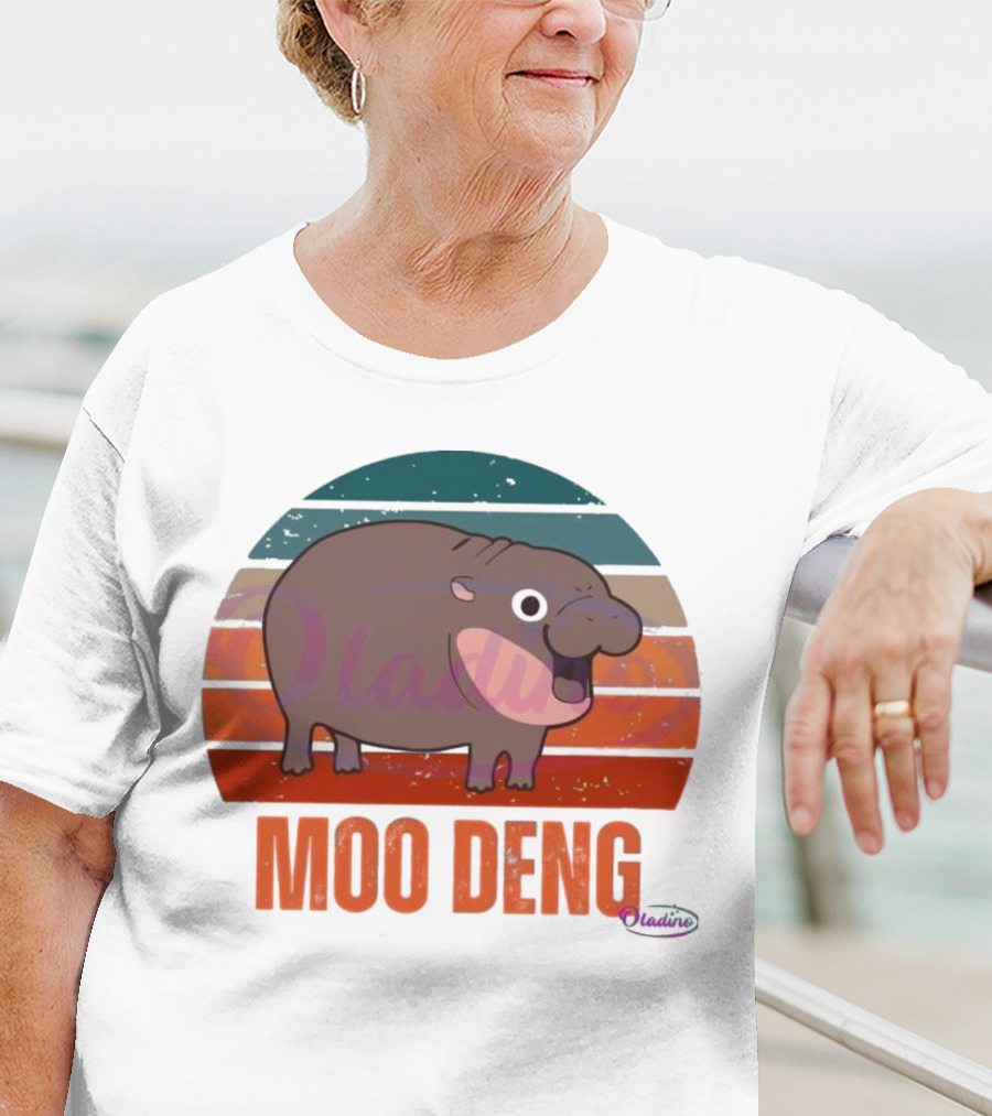 Retro Sunset Moo Deng Pygmy Hippo T-Shirt