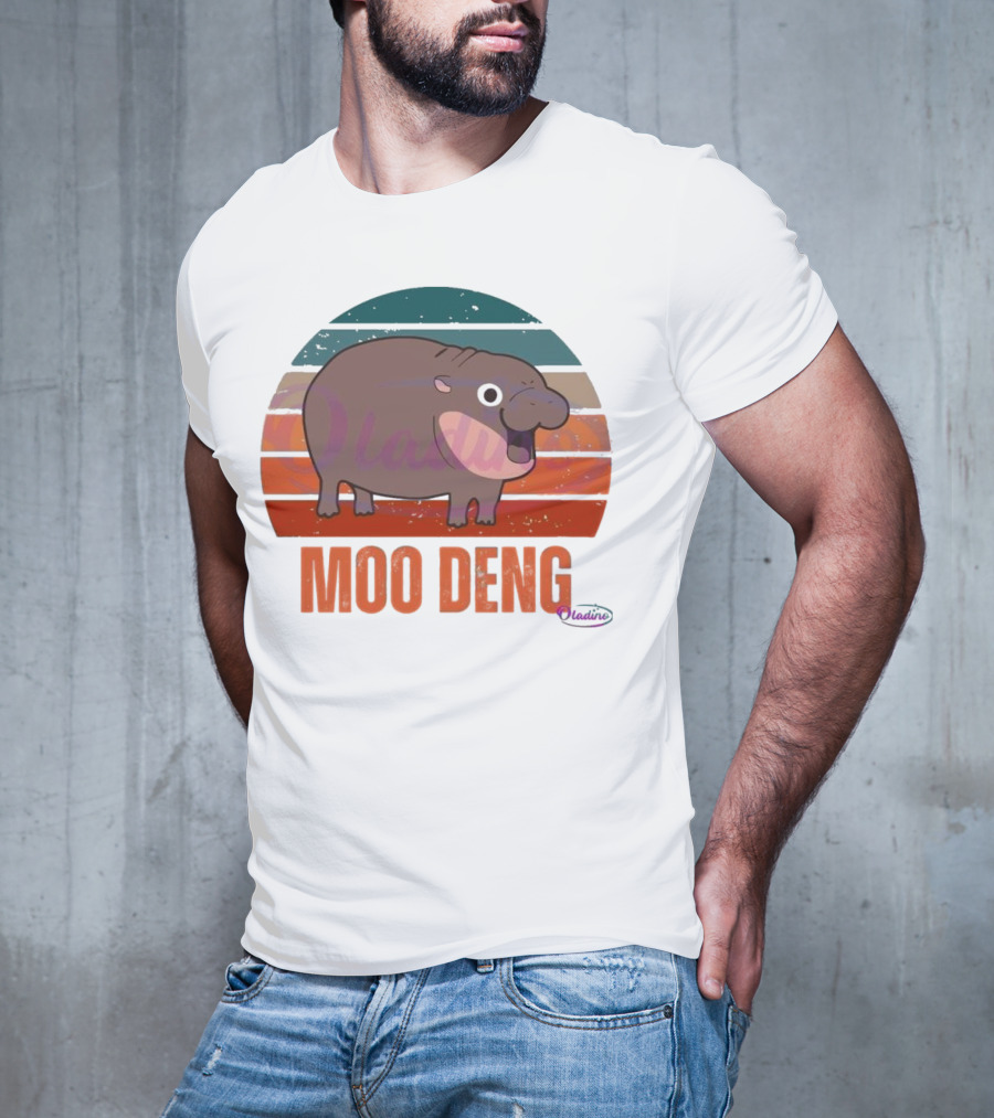 Retro Sunset Moo Deng Pygmy Hippo T-Shirt