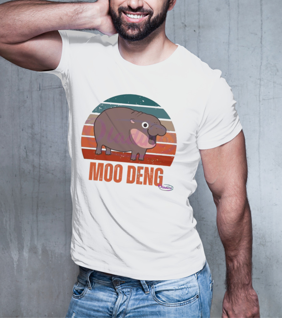 Retro Sunset Moo Deng Pygmy Hippo T-Shirt