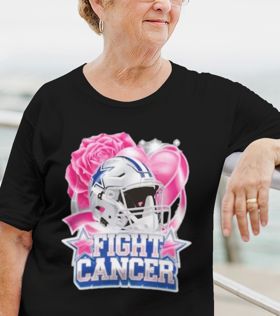 Dallas Cowboys Fight Breast Cancer Awareness Rose Pink Heart Helmet T-Shirt