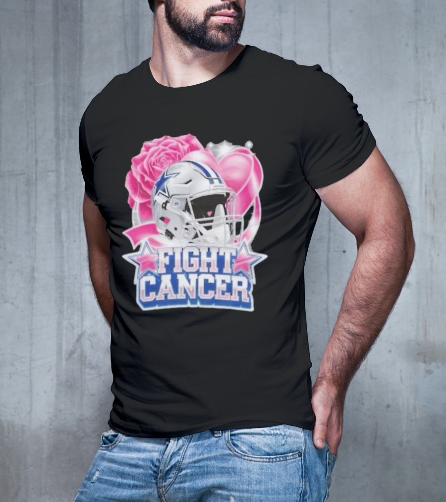 Dallas Cowboys Fight Breast Cancer Awareness Rose Pink Heart Helmet T-Shirt