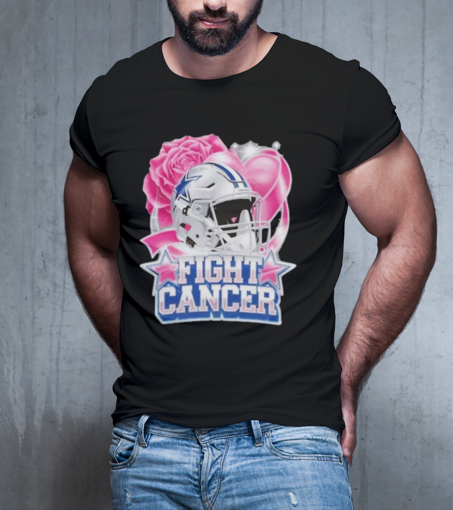 Dallas Cowboys Fight Breast Cancer Awareness Rose Pink Heart Helmet T-Shirt