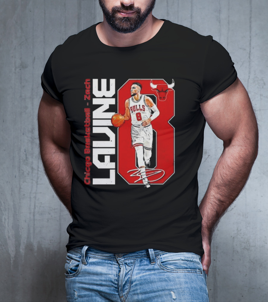 Zach Lavine Chicago Basketball Bulls Number 8 Signature T-Shirt