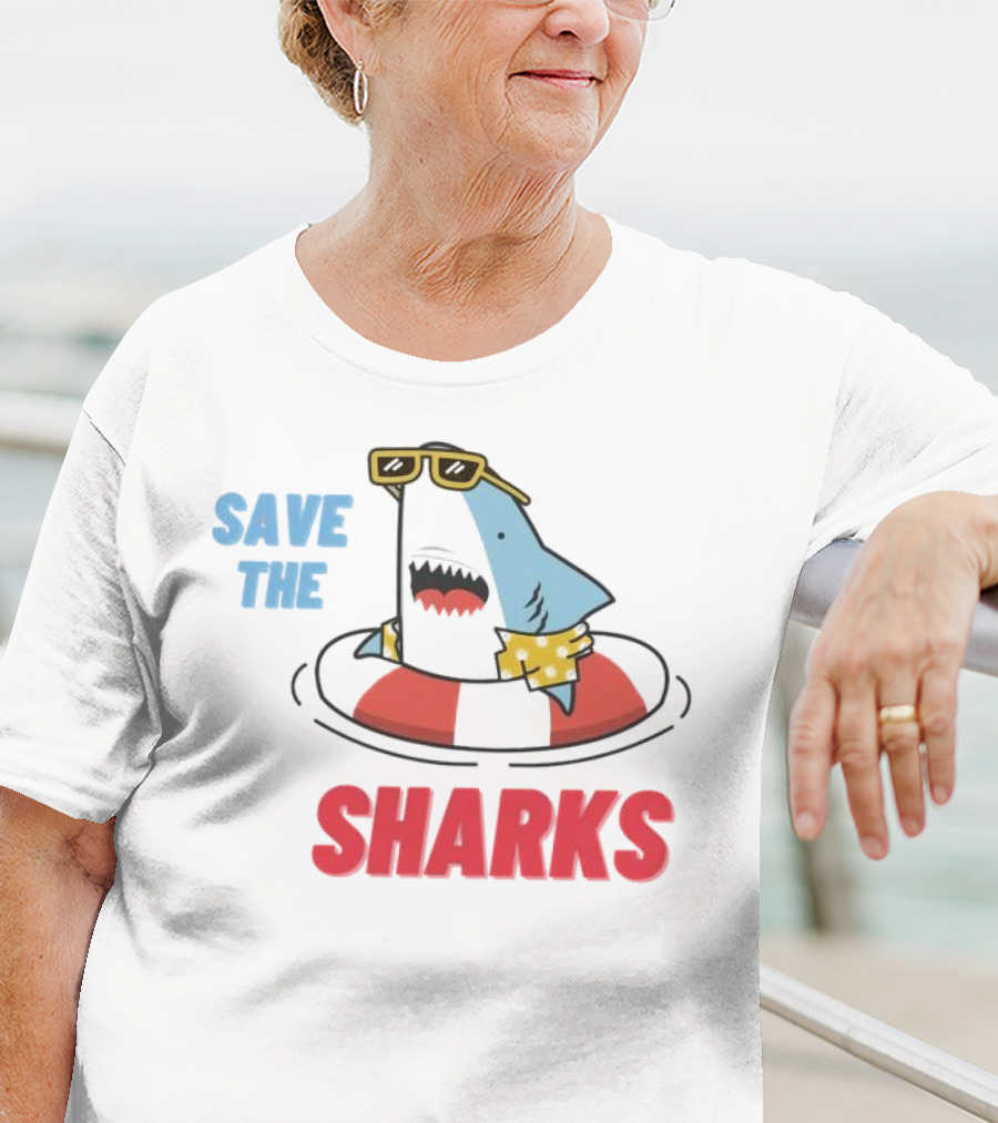 Save The Sharks Sunglasses Summer Float Fun T-Shirt