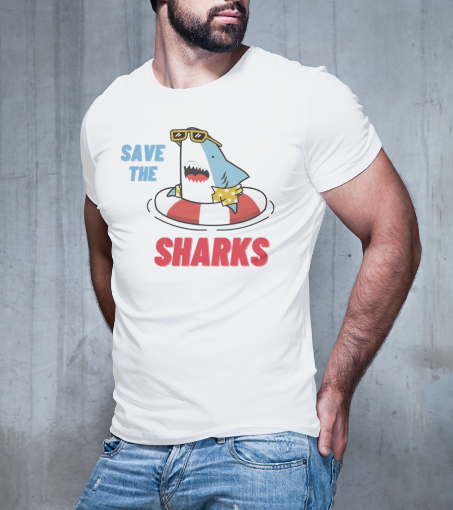 Save The Sharks Sunglasses Summer Float Fun T-Shirt