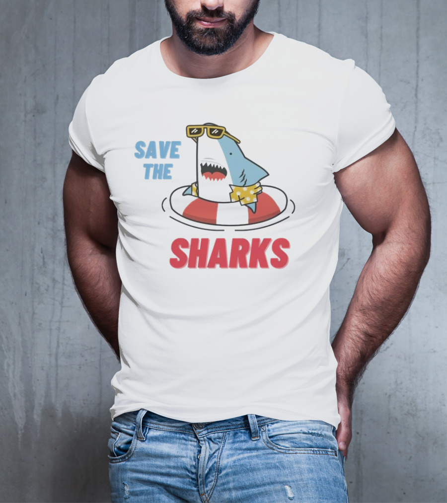 Save The Sharks Sunglasses Summer Float Fun T-Shirt