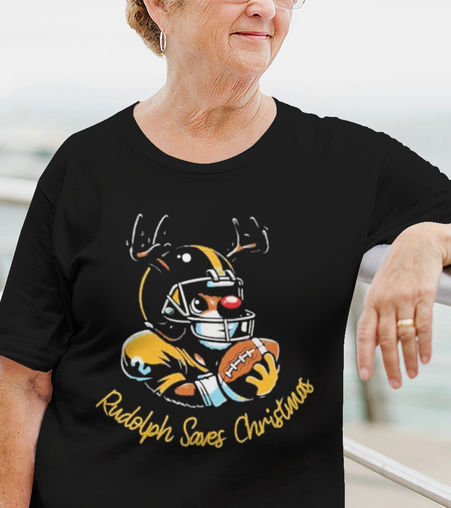 Pittsburgh Steelers Rudolph Saves Christmas Football Reindeer T-Shirt
