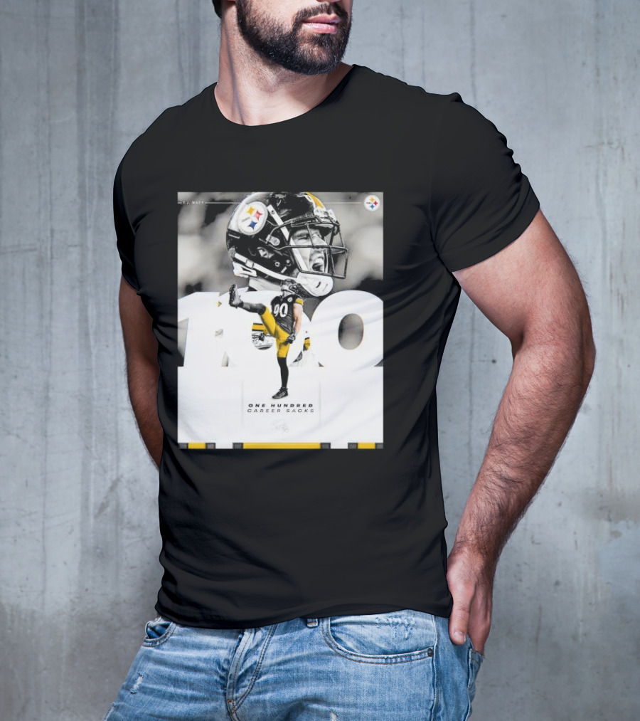 TJ Watt Pittsburgh Steelers 100 Career Sacks Signature T-Shirt