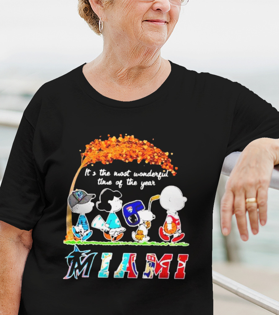 Miami Sports Peanuts Characters Walking Fall It's The Most Wonderful Time Of The Year T-Shirt
